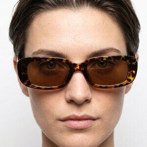Tortoise Shell Wide Acetate Frame Rectangular Sunglasses Brown- Y2K Retro Style